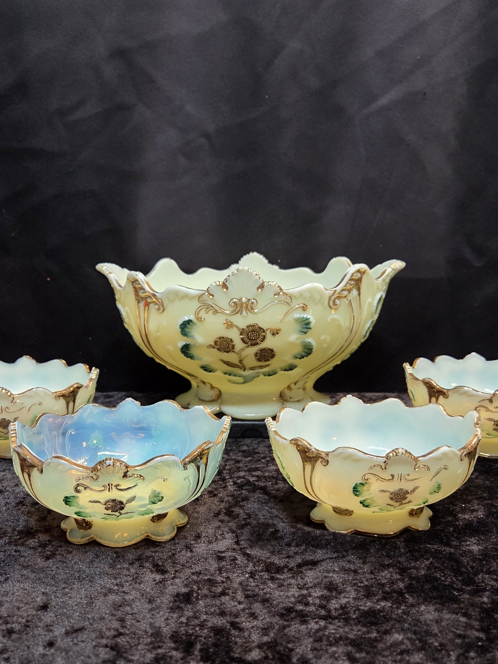 Vintage Northwood Custard "Carnelian" Berry Bowl/Set of 5 Uranium Glass